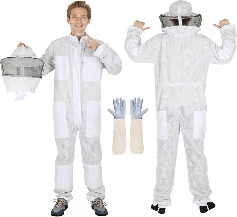 Calfca Upgraded Bee Suit for Men & Women Sting Proof, Thickened Ventilated Beekeeper Suit with Gloves & Round Veil, Full Protection Beekeeping Suits(XXL 5'11"-6'3") - Image 1